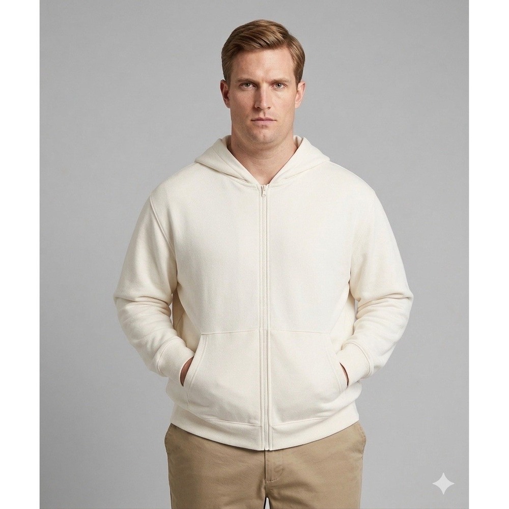 All in motion mens size 2XL cotton‎ fleece light beige zip up hoodie jacket